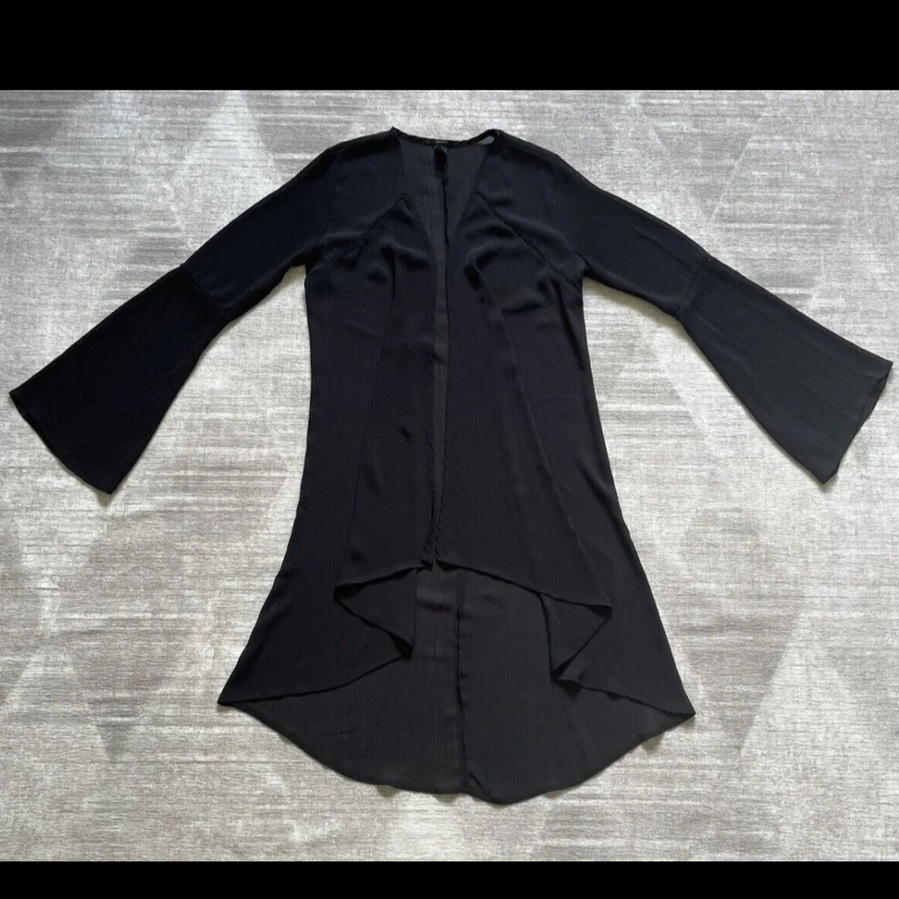Forever 21 Women's Small Black Sheer Open Front Duster Cover Up Outerwear